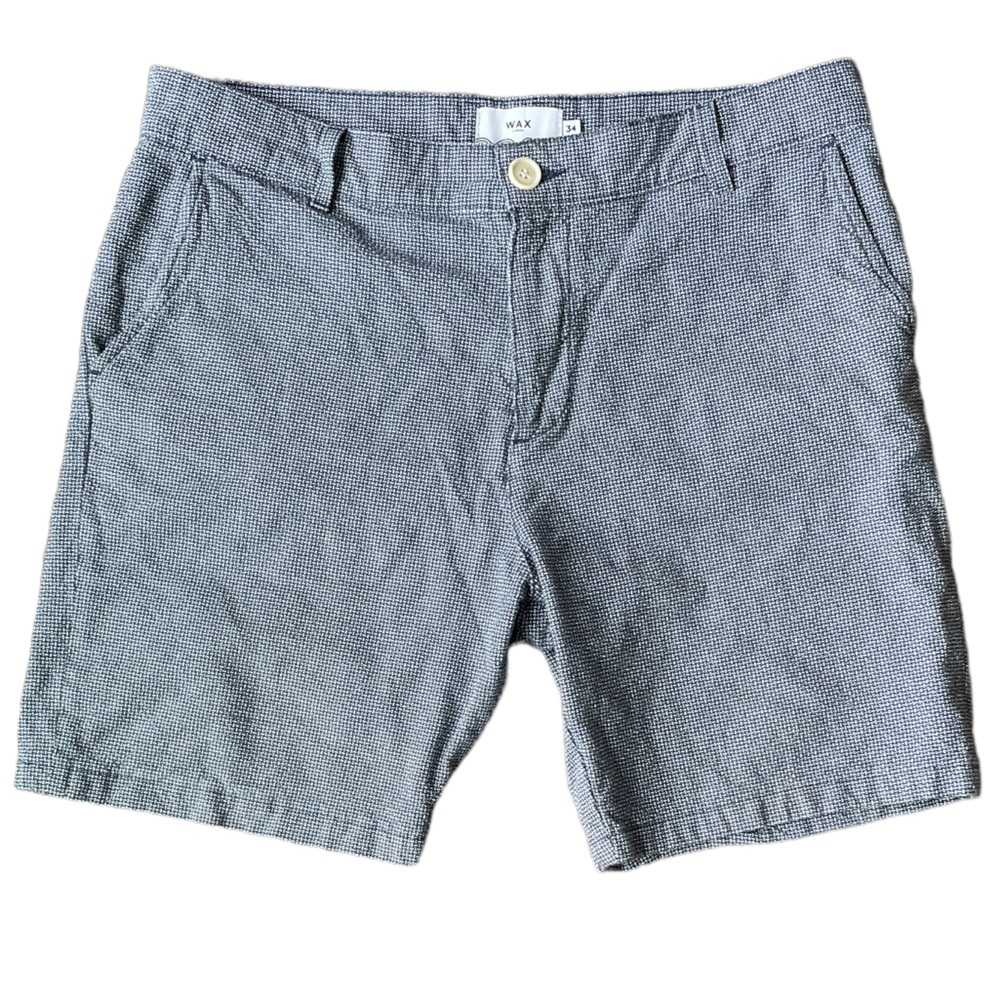 Wax London Men's Navy White Basketweave Twill Cotton Shorts 34 Waist 7" Inseam